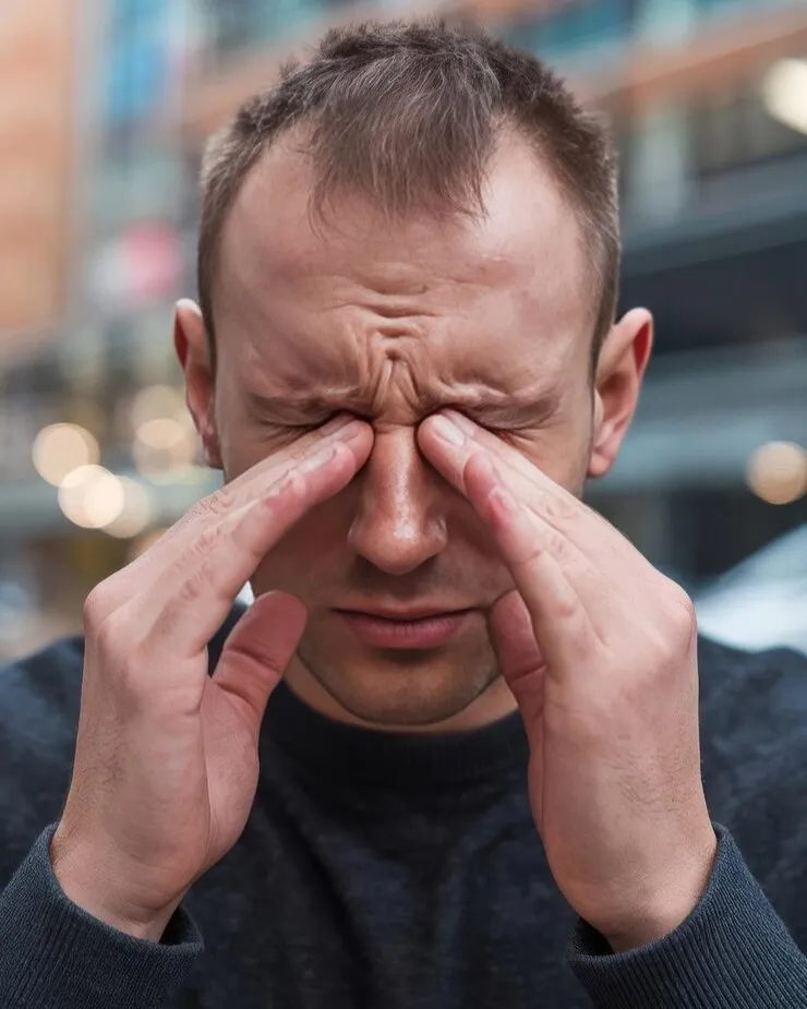 Persona con tensión y dolor ocular